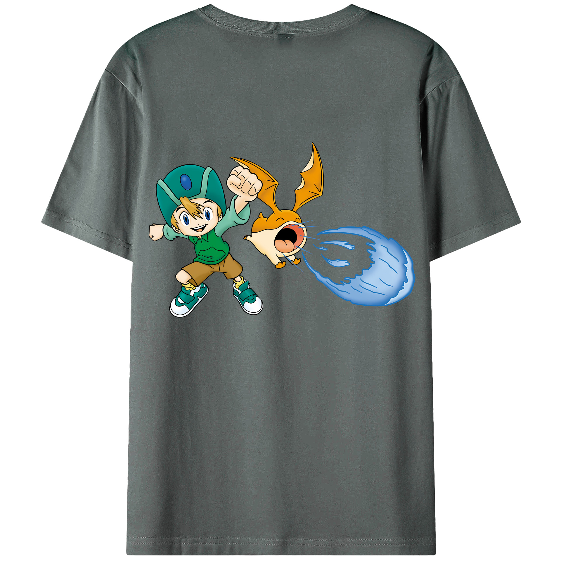 （画像用） Digimon デジタルモンスター/デジモン 綿100％ メンズ半袖Tシャツ（バックプリント） 通気性